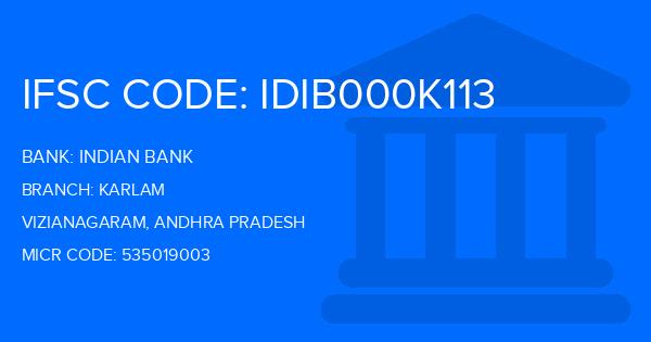 Indian Bank Karlam Branch IFSC Code