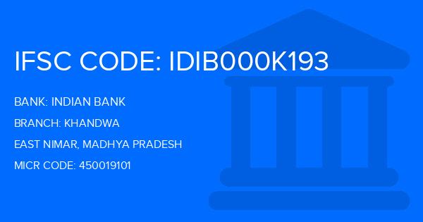 Indian Bank Khandwa Branch IFSC Code