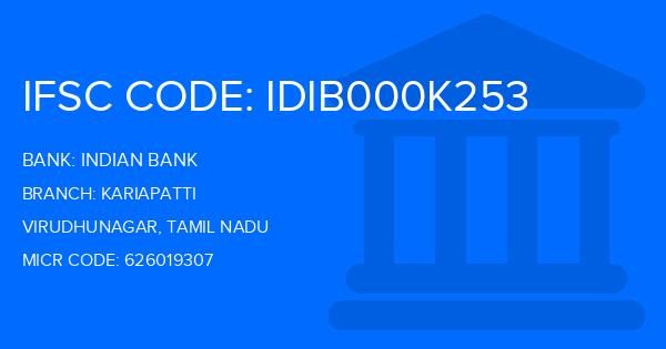 Indian Bank Kariapatti Branch IFSC Code