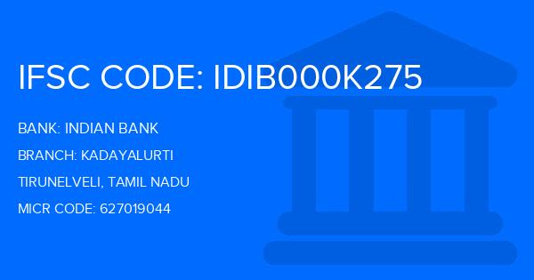 Indian Bank Kadayalurti Branch IFSC Code