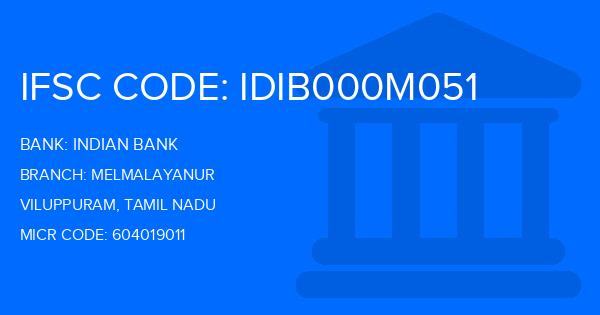 Indian Bank Melmalayanur Branch IFSC Code