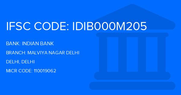 Indian Bank Malviya Nagar Delhi Branch IFSC Code
