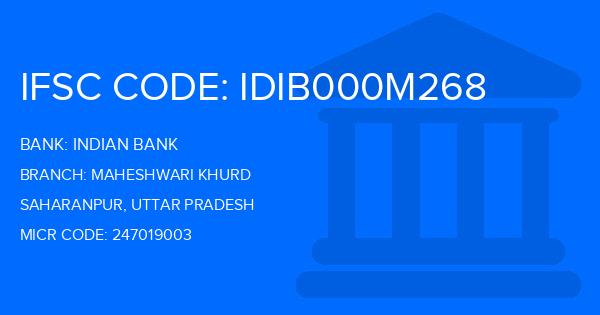 Indian Bank Maheshwari Khurd Branch IFSC Code