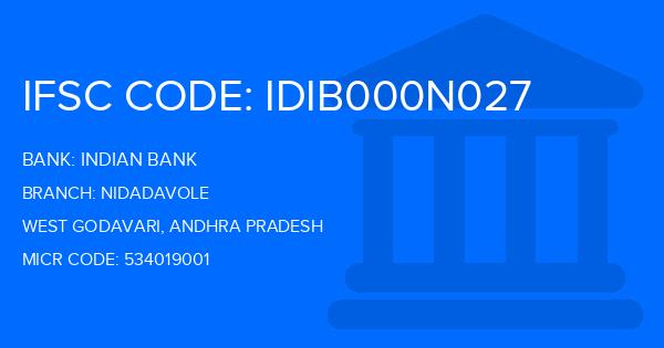 Indian Bank Nidadavole Branch IFSC Code
