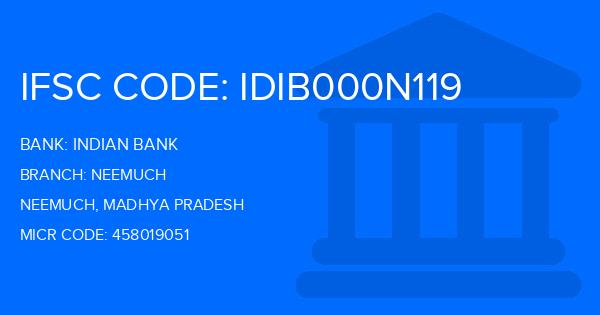 Indian Bank Neemuch Branch IFSC Code
