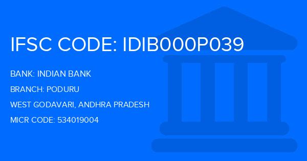 Indian Bank Poduru Branch IFSC Code