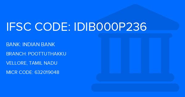 Indian Bank Poottuthakku Branch IFSC Code