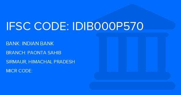Indian Bank Paonta Sahib Branch IFSC Code