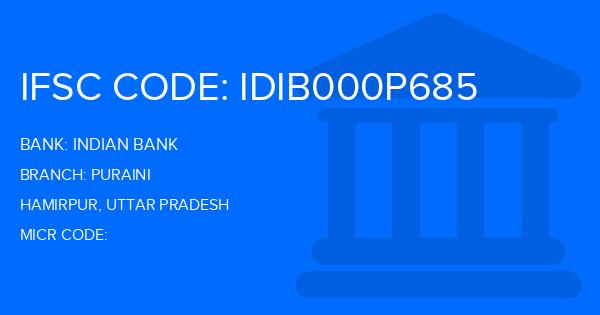Indian Bank Puraini Branch IFSC Code
