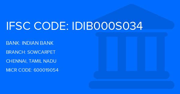 Indian Bank Sowcarpet Branch IFSC Code