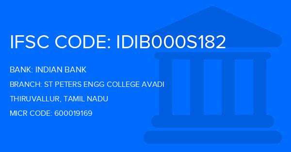 Indian Bank St Peters Engg College Avadi Branch IFSC Code