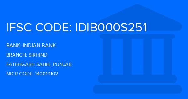 Indian Bank Sirhind Branch IFSC Code