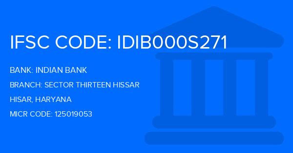 Indian Bank Sector Thirteen Hissar Branch IFSC Code