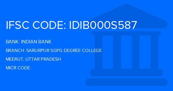 Indian Bank Sarurpur Sgpg Degree College Branch IFSC Code