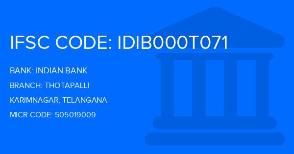 Indian Bank Thotapalli Branch IFSC Code