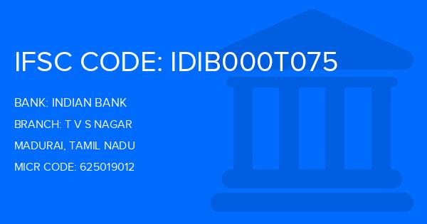 Indian Bank T V S Nagar Branch IFSC Code