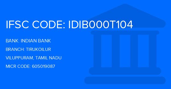 Indian Bank Tirukoilur Branch IFSC Code