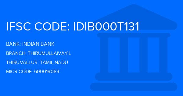 Indian Bank Thirumullaivayil Branch IFSC Code