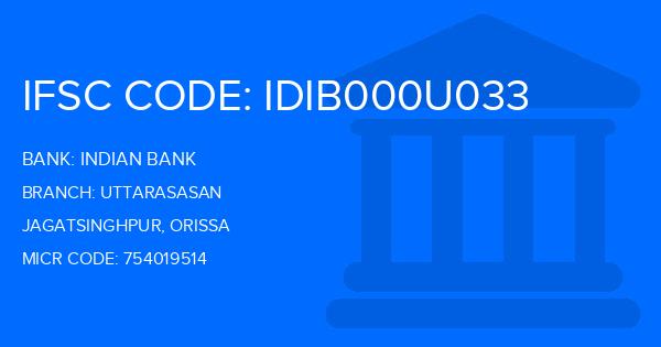 Indian Bank Uttarasasan Branch IFSC Code