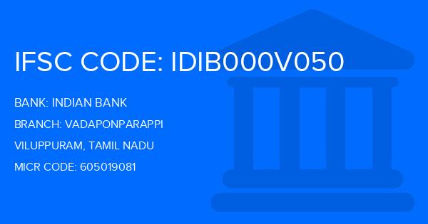 Indian Bank Vadaponparappi Branch IFSC Code