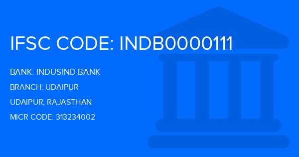 Indusind Bank Udaipur Branch IFSC Code