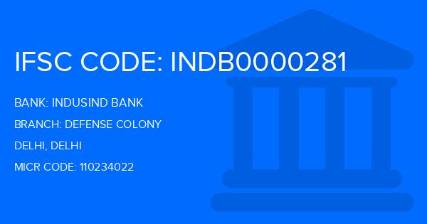 Indusind Bank Defense Colony Branch IFSC Code