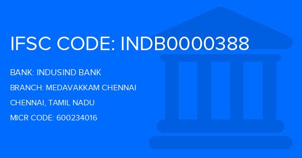 Indusind Bank Medavakkam Chennai Branch IFSC Code