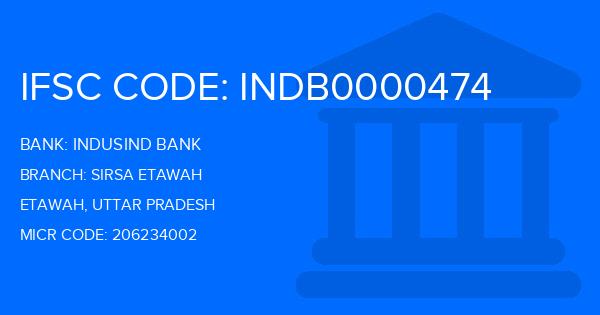 Indusind Bank Sirsa Etawah Branch IFSC Code