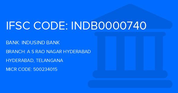 Indusind Bank A S Rao Nagar Hyderabad Branch IFSC Code