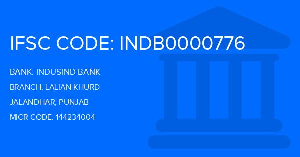 Indusind Bank Lalian Khurd Branch IFSC Code