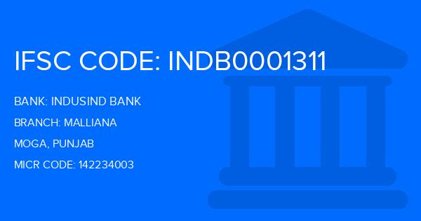 Indusind Bank Malliana Branch IFSC Code