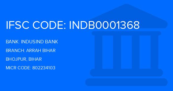 Indusind Bank Arrah Bihar Branch IFSC Code