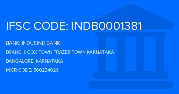 Indusind Bank Cox Town Frazer Town Karnataka Branch IFSC Code