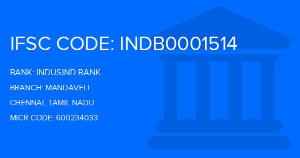 Indusind Bank Mandaveli Branch IFSC Code