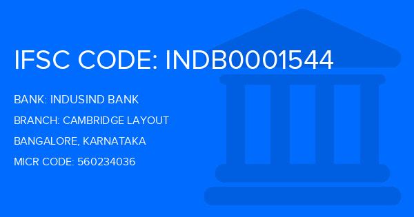 Indusind Bank Cambridge Layout Branch IFSC Code