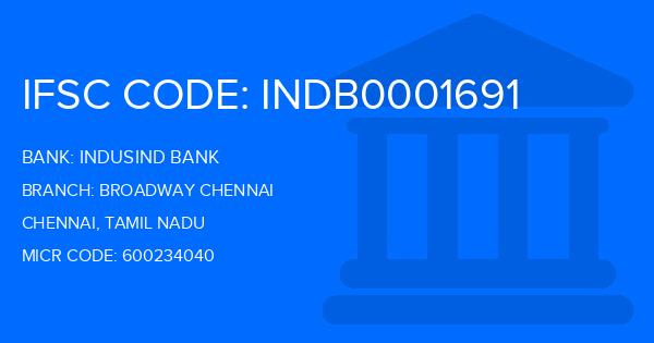 Indusind Bank Broadway Chennai Branch IFSC Code