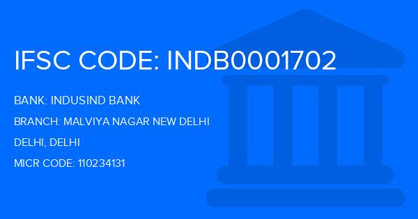 Indusind Bank Malviya Nagar New Delhi Branch IFSC Code