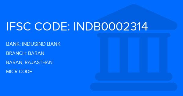 Indusind Bank Baran Branch IFSC Code