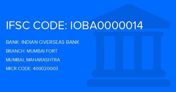 Indian Overseas Bank (IOB) Mumbai Fort Branch IFSC Code