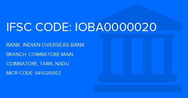 Indian Overseas Bank (IOB) Coimbatore Main Branch IFSC Code