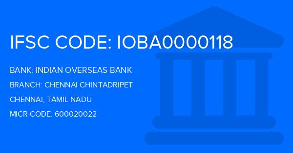 Indian Overseas Bank (IOB) Chennai Chintadripet Branch IFSC Code