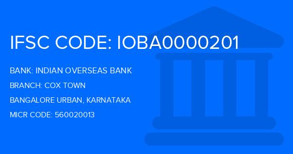 Indian Overseas Bank (IOB) Cox Town Branch IFSC Code