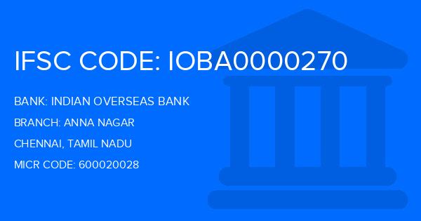Indian Overseas Bank (IOB) Anna Nagar Branch IFSC Code