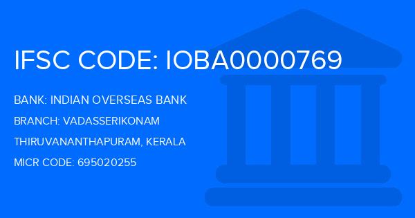 Indian Overseas Bank (IOB) Vadasserikonam Branch IFSC Code
