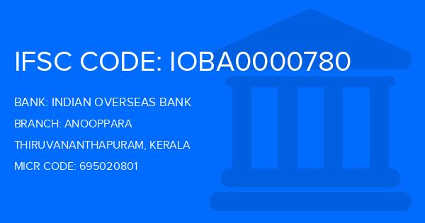 Indian Overseas Bank (IOB) Anooppara Branch IFSC Code