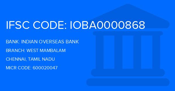 Indian Overseas Bank (IOB) West Mambalam Branch IFSC Code