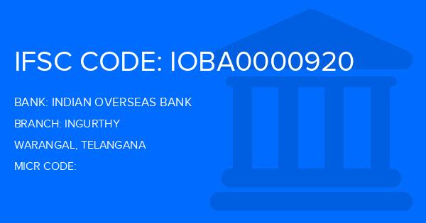 Indian Overseas Bank (IOB) Ingurthy Branch IFSC Code