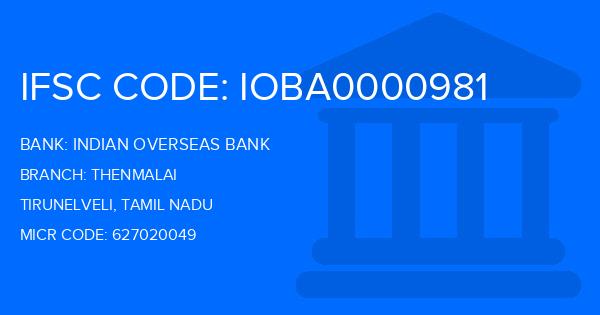 Indian Overseas Bank (IOB) Thenmalai Branch IFSC Code