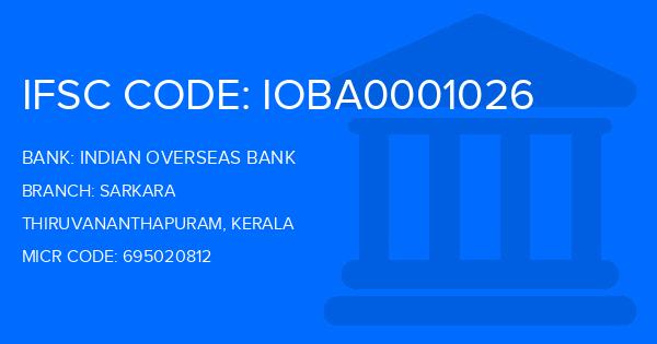 Indian Overseas Bank (IOB) Sarkara Branch IFSC Code