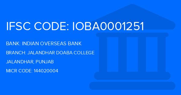 Indian Overseas Bank (IOB) Jalandhar Doaba College Branch IFSC Code